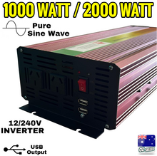 Load image into Gallery viewer, Pure Sine Wave Power Inverter 1000W/2000W DC 12V-240V Caravan Boat Converter