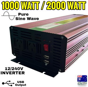 Pure Sine Wave Power Inverter 1000W/2000W DC 12V-240V Caravan Boat Converter