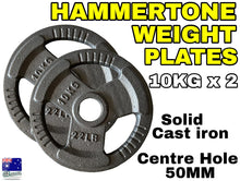 Load image into Gallery viewer, 2 X 10kg Olympic Solid Cast Iron Hammertone Weight Plate 50mm Free Weights Disc
