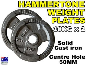 2 X 10kg Olympic Solid Cast Iron Hammertone Weight Plate 50mm Free Weights Disc