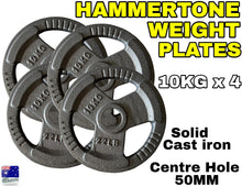 Load image into Gallery viewer, 4 x 10kg Olympic Solid Cast Iron Hammertone Weight Plate 50mm Free Weights Disc Gym