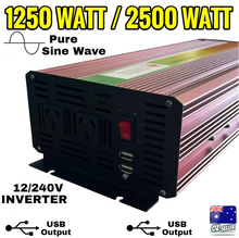 Load image into Gallery viewer, Pure Sine Wave Power Inverter 1250W/2400W DC 12V-240V Caravan Boat Converter