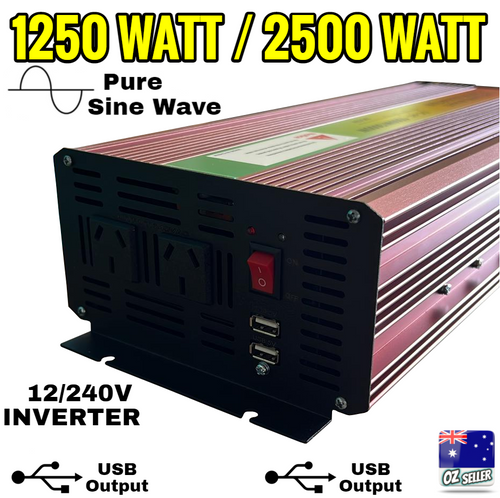 Pure Sine Wave Power Inverter 1250W/2400W DC 12V-240V Caravan Boat Converter