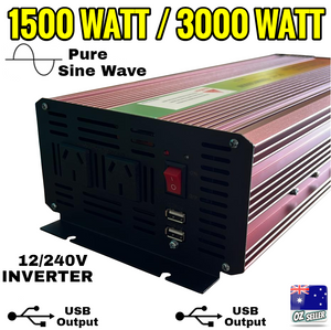 Pure Sine Wave Power Inverter 1500W/3000W DC 12V-240V Caravan Boat Converter
