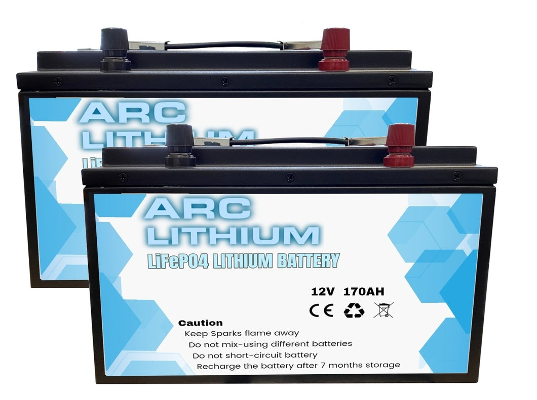 12V 170Ah x 2 Lithium Ion Battery LiFePO4 Deep Cycle Rechargable Solar Camping 4wd