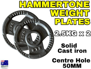 2 X 2.5kg Olympic Solid Cast Iron Hammertone Weight Plate 50mm Free Weights Disc