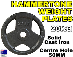 20kg Olympic Solid Cast Iron Hammertone Weight Plate 50mm Free Weights Disc Gym