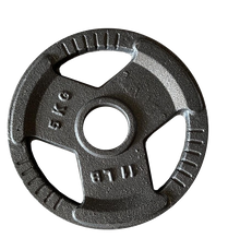 Load image into Gallery viewer, 5kg Olympic Solid Cast Iron Hammertone Weight Plate 50mm Free Weights Disc Gym