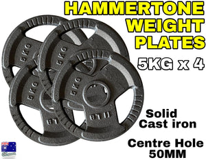 4 X 5kg Olympic Solid Cast Iron Hammertone Weight Plate 50mm Free Weights Disc