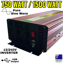 Load image into Gallery viewer, Pure Sine Wave Power Inverter Watt 750W/1500W DC 12V-240V Caravan Boat Converter