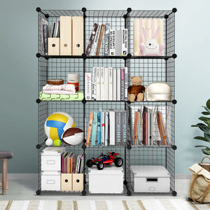 Wire Cube Storage Cabinet DIY 12 Cubes Display Shelves Bookcase Shelf Organiser