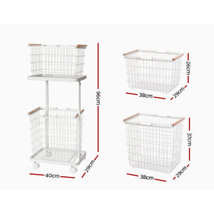 2 Tier Wire Storage Shelf Laundry Basket Hamper Metal Clothes Rack Shelves Trolley Organiser
