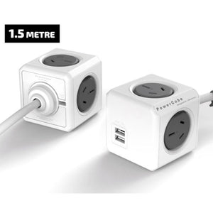 Allocacoc PowerCube Extended USB Powerboard 4-Outlets 2 USB Ports Grey-White 1.5m