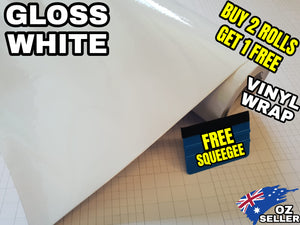 BUY 2 Rolls Get 1 FREE Gloss WHITE Car Vinyl Wrap Film Air Release Bubble Free Decal Sticker Roll For Full Car