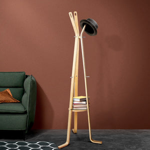 Artiss Wooden Coat Hanger Stand - Beige