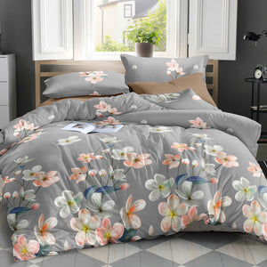 Giselle Bedding Quilt Cover Set Queen Bed Doona Duvet Reversible Sets Flower Pattern Grey