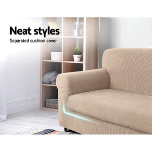 Artiss 2-piece Sofa Cover Elastic Stretch Couch Covers Protector 2 Steater Sand
