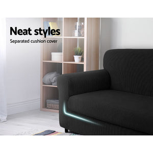 Artiss 2-piece Sofa Cover Elastic Stretch Couch Covers Protector 3 Steater Black