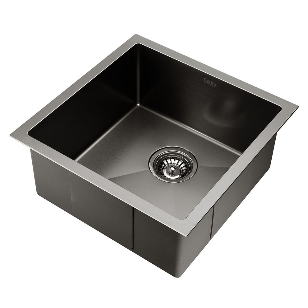 Cefito 44cm x 44cm Stainless Steel Kitchen Sink Under/Top/Flush Mount Black