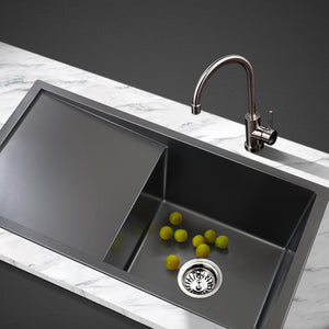 Cefito 75cm x 45cm Stainless Steel Kitchen Sink Under/Top/Flush Mount Black