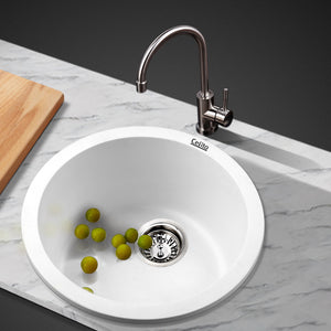 Cefito Stone Kitchen Sink Round 430MM Granite Under/Topmount Basin Bowl Laundry White