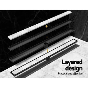 Cefito Stainless Steel Shower Grate Tile Insert Bathroom Floor Drain Liner 1000MM Black
