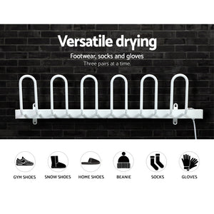 DEVANTI Electric Heated Shoes Warmer Socks Dryer Bathroom Racks Rails Gloves Sterilizer Heater 3 Pairs White