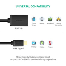 Load image into Gallery viewer, UGREEN USB Type-C Male to USB 3.0 Type A Female OTG Cable - Black 15CM (30701)