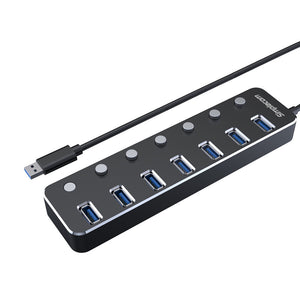 Simplecom CH375PS Aluminium 7 Port USB 3.0 Hub with Individual Switches and Power Adapter