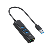 Load image into Gallery viewer, Simplecom CHN420 Aluminium 3 Port SuperSpeed USB HUB with Gigabit Ethernet Adapter Black