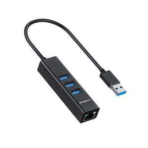 Simplecom CHN420 Aluminium 3 Port SuperSpeed USB HUB with Gigabit Ethernet Adapter Black