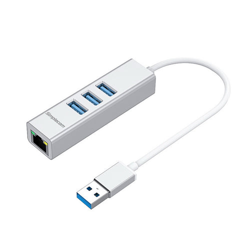 Simplecom CHN420 Aluminium 3 Port SuperSpeed USB HUB with Gigabit Ethernet Adapter Silver