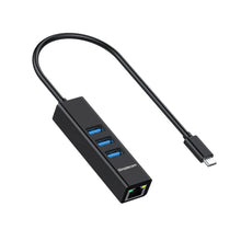 Load image into Gallery viewer, Simplecom CHN421 Aluminium USB-C to 3 Port USB HUB with Gigabit Ethernet Adapter Black