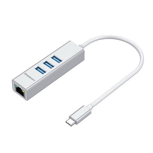 Simplecom CHN421 Aluminium USB-C to 3 Port USB HUB with Gigabit Ethernet Adapter Silver