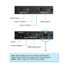 Load image into Gallery viewer, Simplecom CM412 HDMI 2.0 1x2 Splitter 1 IN 2 Out 4K@60Hz HDR10 2 Port HDMI Duplicator