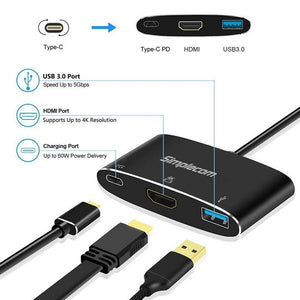 Simplecom DA310 USB 3.1 Type C to HDMI USB 3.0 Adapter with PD Charging (Support DP Alt Mode and Nintendo Switch)
