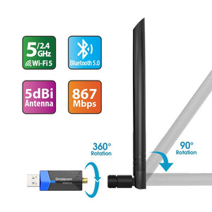 Simplecom NW632 Wi-Fi 5 Bluetooth 5.0 USB Adapter Dual Band AC1200
