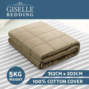 Giselle Bedding Cotton Weighted Blanket Heavy Gravity Deep Relax Sleep Adult 5KG Brown