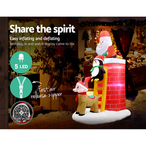 Jingle Jollys 2.1M Christmas Inflatable Santa on Chimney Decorations Outdoor LED