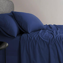 Load image into Gallery viewer, Elan Linen 1200TC Organic Cotton Navy Blue King Single Bed Sheet Set