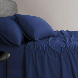Elan Linen 1200TC Organic Cotton Navy Blue King Single Bed Sheet Set