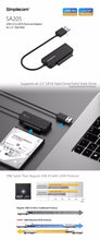 Load image into Gallery viewer, Simplecom SA205 Compact USB 3.0 to SATA Adapter Cable Converter for 2.5&quot; SSD/HDD